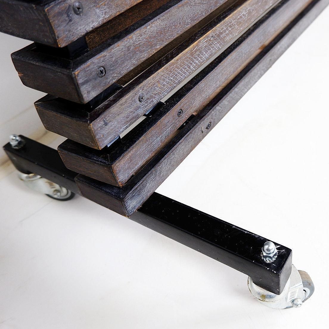 Slatted Wood Panel Room Divider Or Slatted Coat Rack With 10 Mobile Hooks   20th photo 1252.0