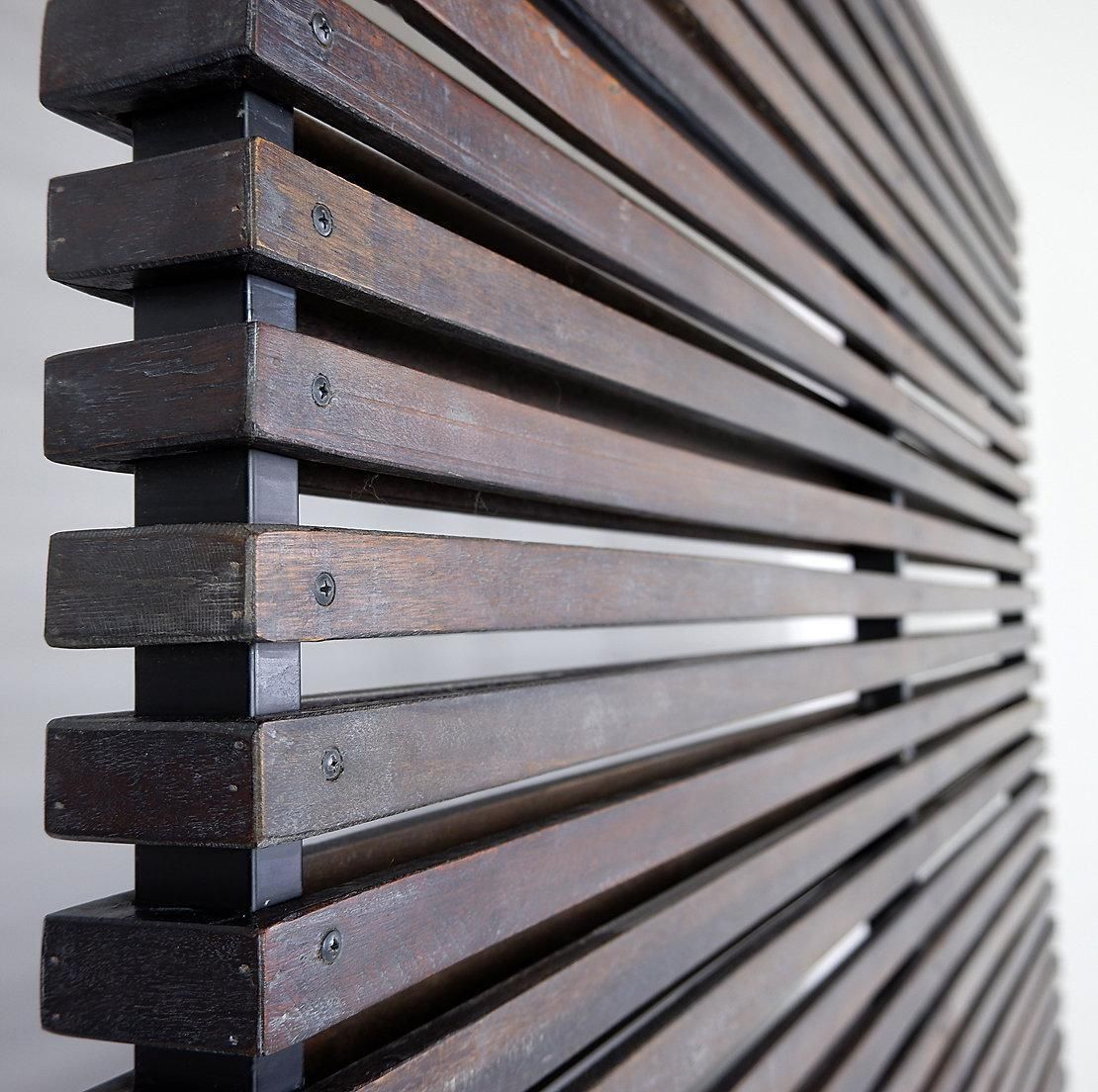 photo for sale Slatted Wood Panel Room Divider Or Slatted Coat Rack With 10 Mobile Hooks   20th