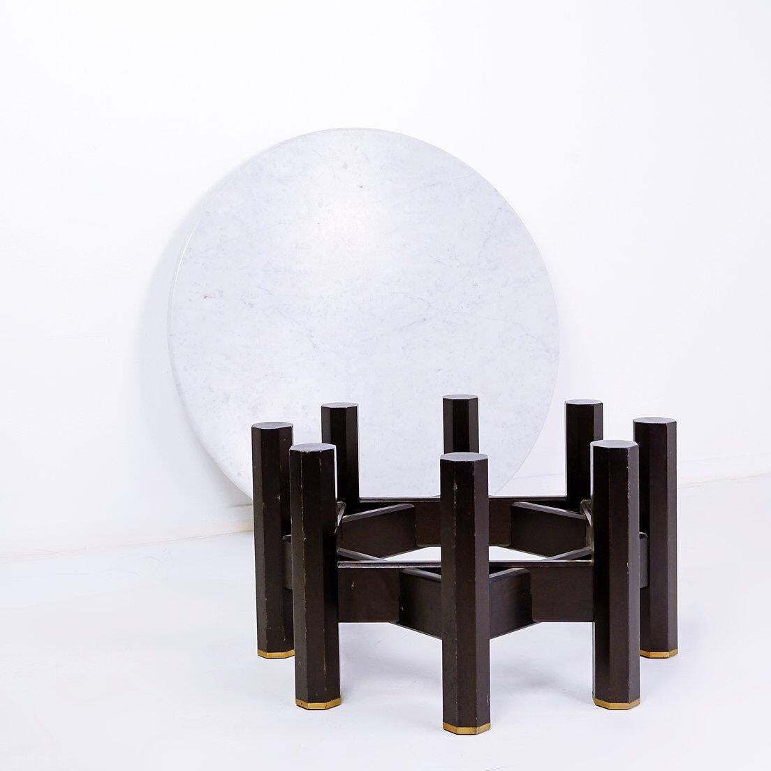 Jan Vlug Large Coffee Table With Round Marble Top ø85,5cm   1970s  Belgium photo furniture