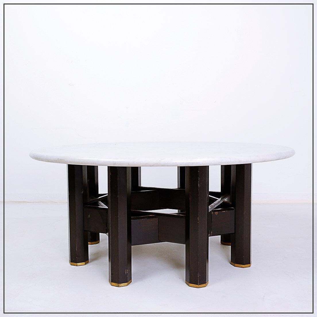 photo for sale Jan Vlug Large Coffee Table With Round Marble Top ø85,5cm   1970s  Belgium