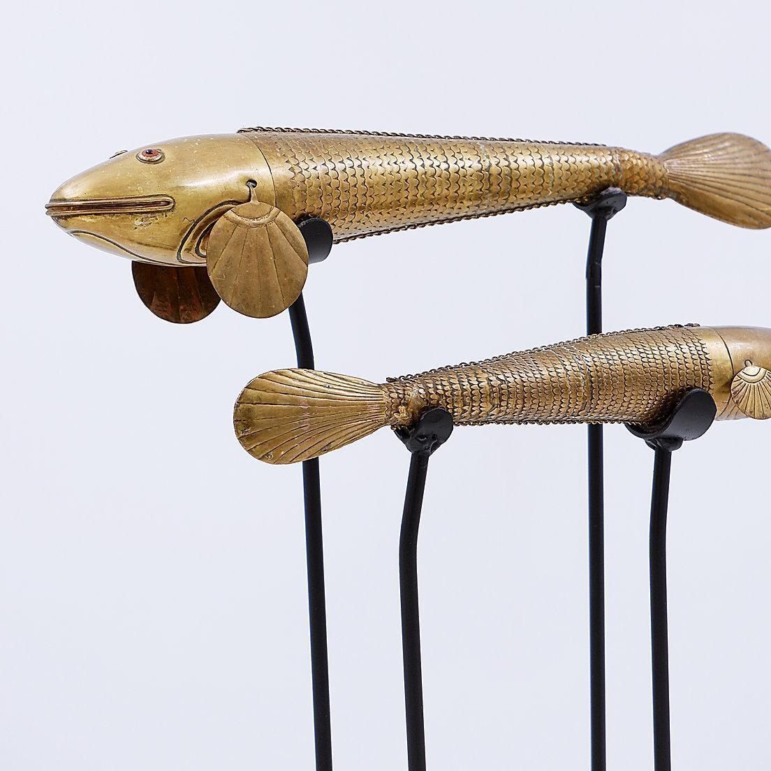 Set Of 2 Articulated Fish Sculptures On Stand   20th photo vinterior