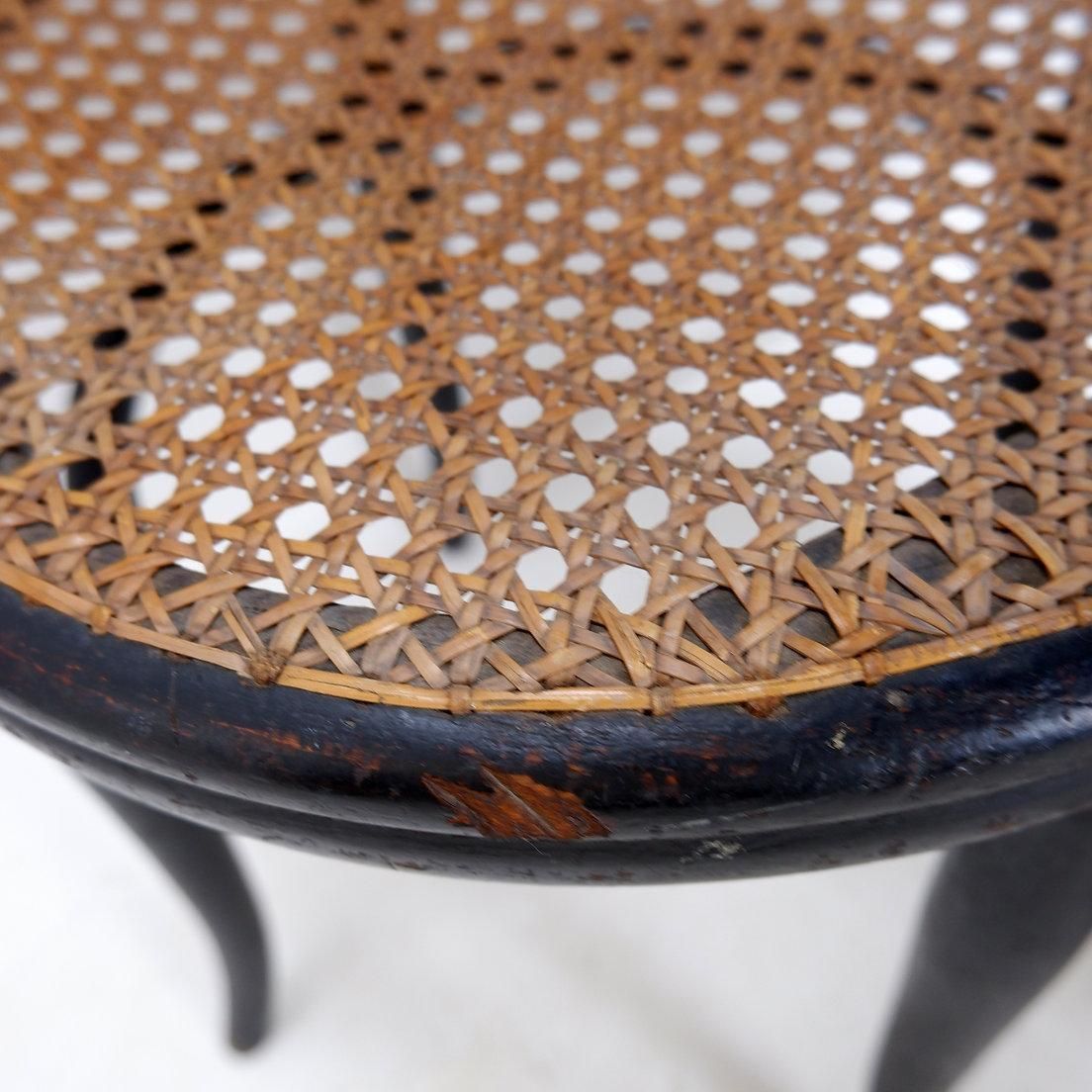 682.0 Thonet Black Bentwood Stool, Cane & Wood, Art Deco Style, Europe, 1920 photo