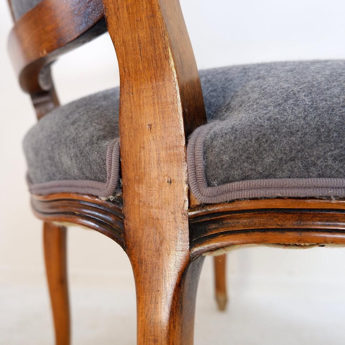 Louis XV Style Armchair In Mouse Gray Felt, Carved Wood, 20th Century photo vinterior