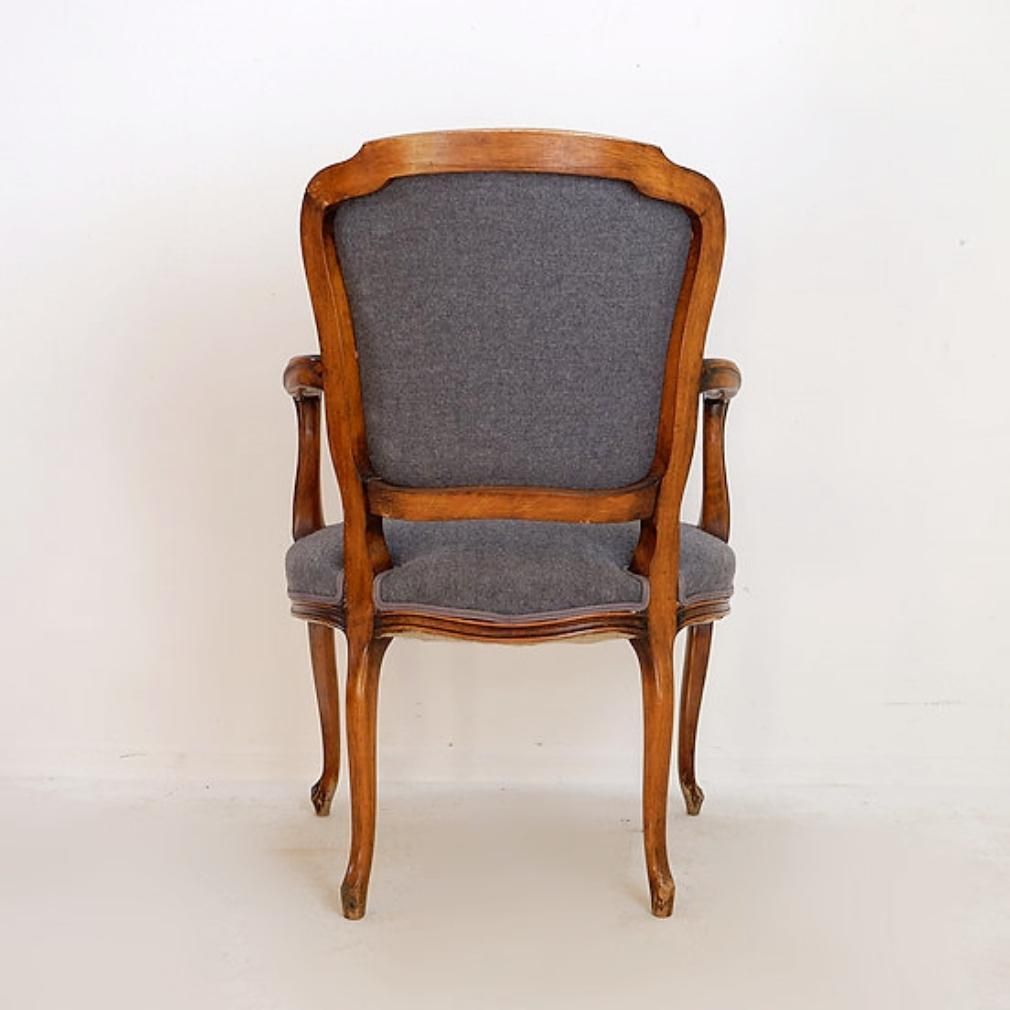 Furniture Louis XV Style Armchair In Mouse Gray Felt, Carved Wood, 20th Century photo