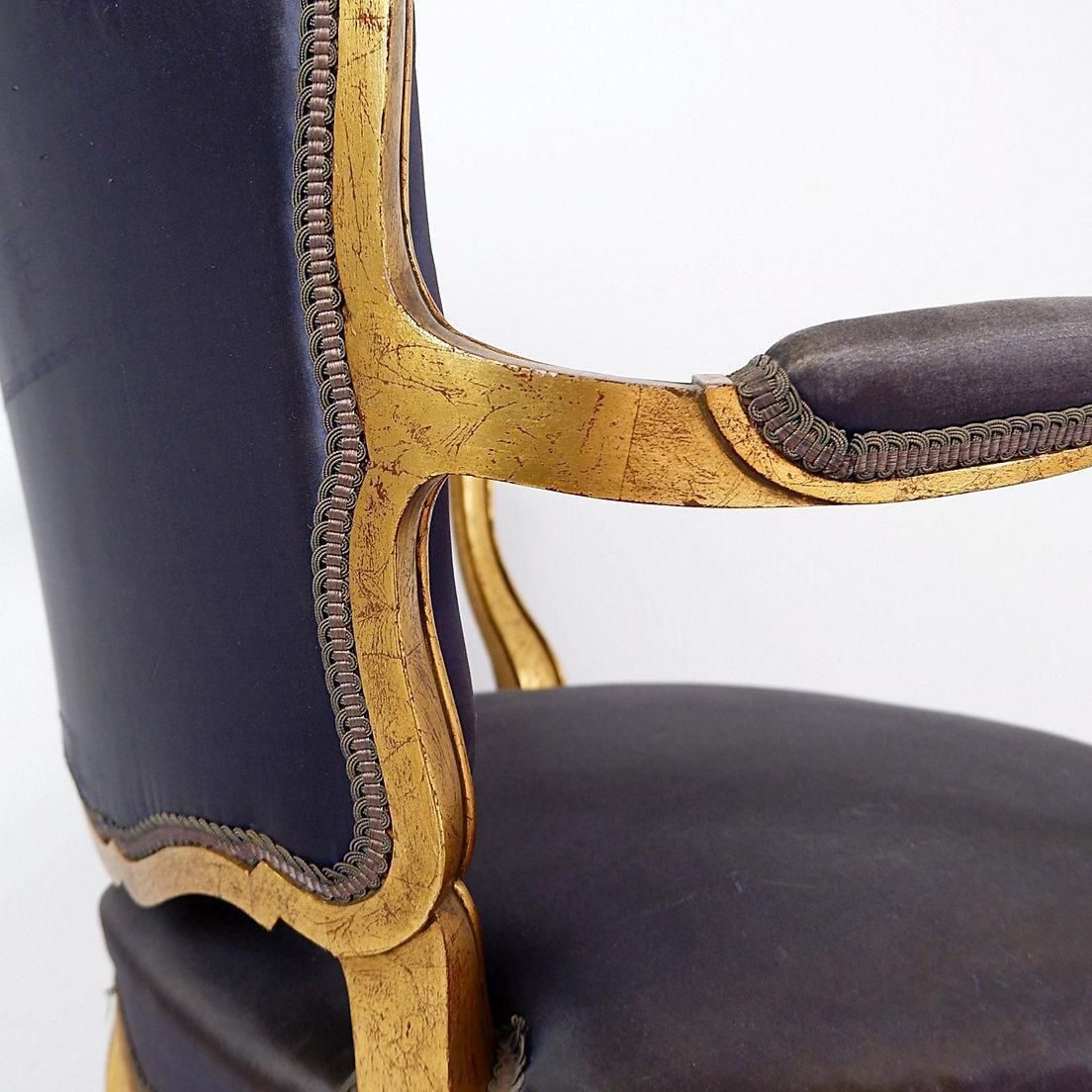 Louis XV Style Armachairs With Original Navy Blue Silk Upholstery   20th photo buy