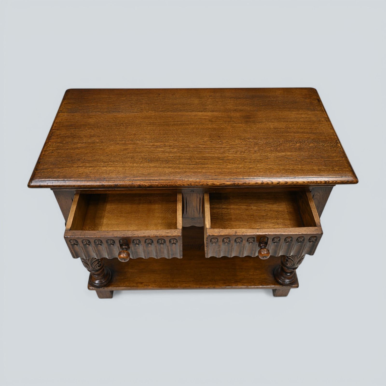 Furniture Oak Hall Table 2 Drawers Lower Tier Carved Front Legs Free Uk Delivery photo