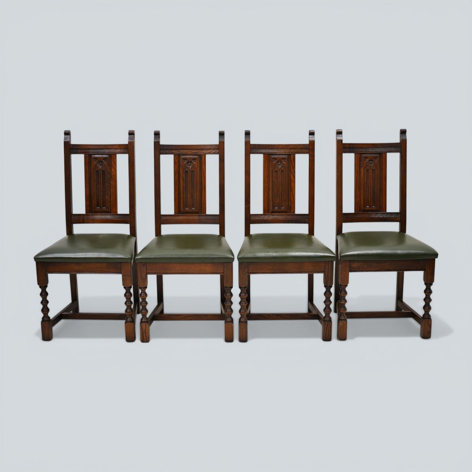 6 Oak Dining Chairs Old Charm Green Leather Seats Tudor Brown Free Uk Delivery photo for sale
