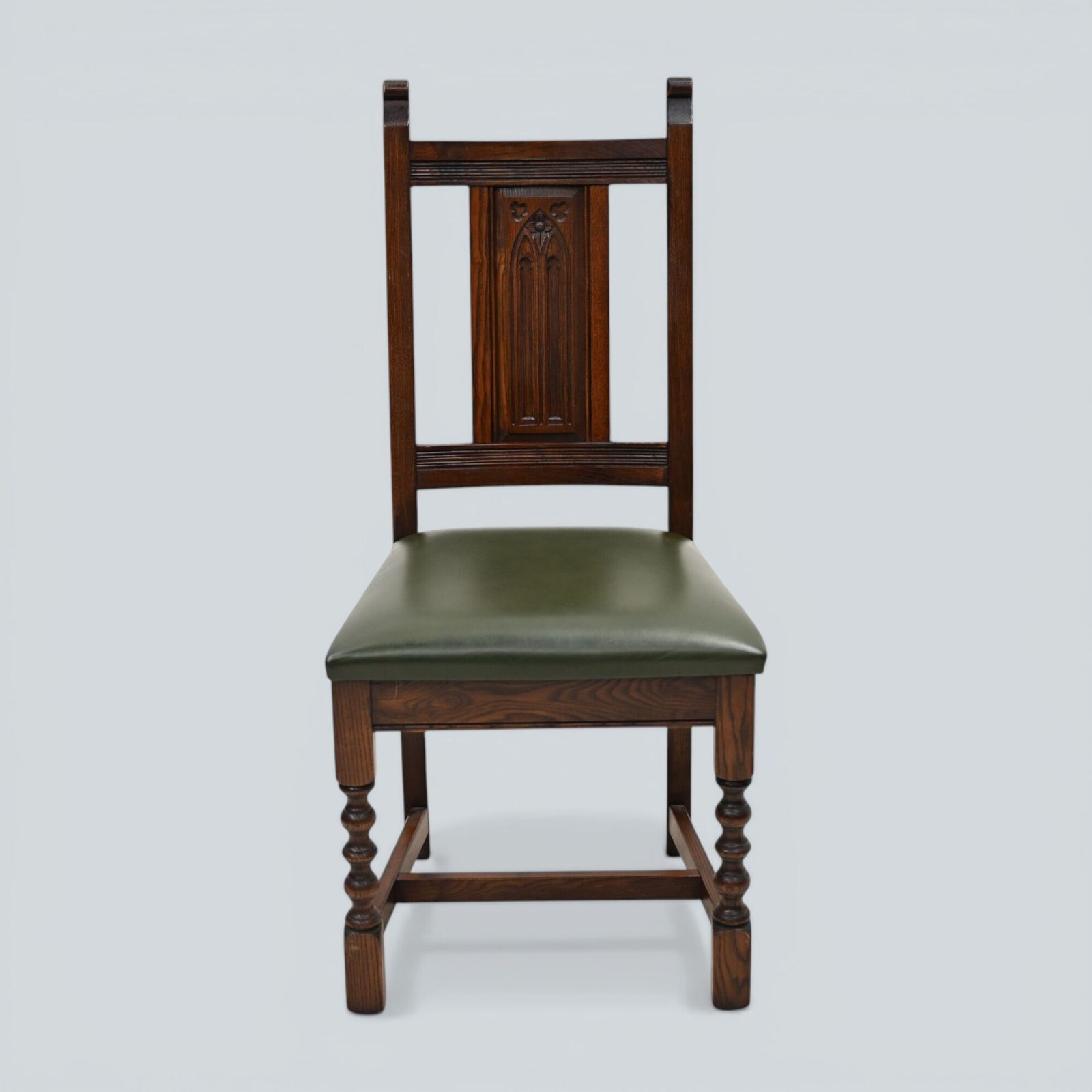 6 Oak Dining Chairs Old Charm Green Leather Seats Tudor Brown Free Uk Delivery photo Furniture