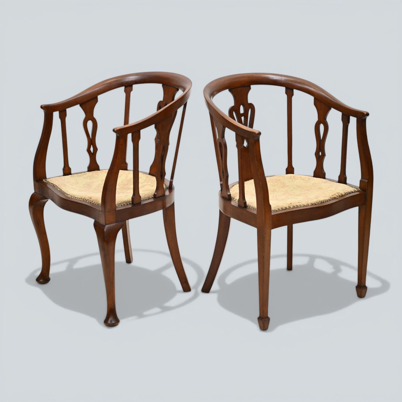 Two Edwardian Mahogany Tub Chairs His & Hers Upholstered Seats Free Uk Delivery photo furniture