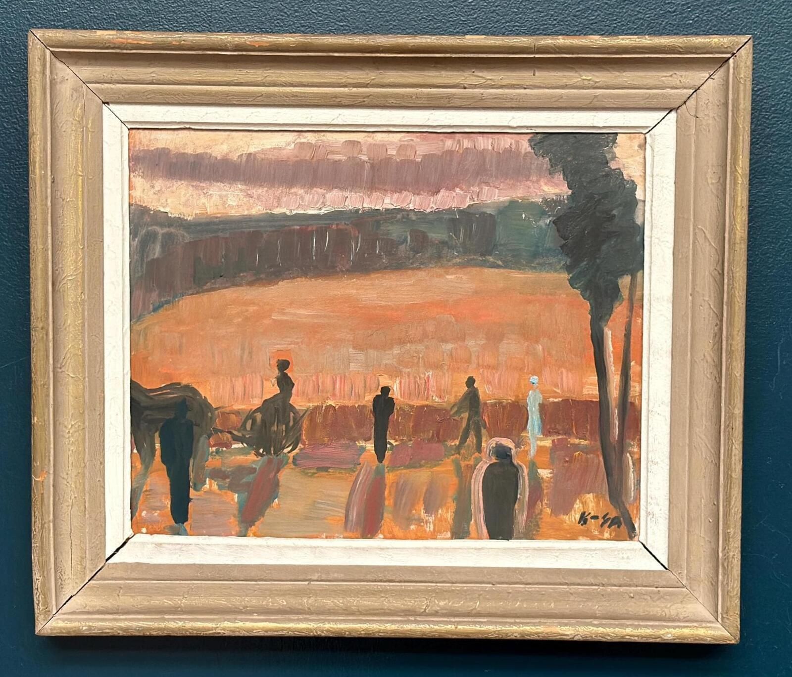 Original Mid Century Swedish Oil On Panel – “Farmers” By Karl Göte åson Sernius – Dated 1964 – Vintage & Framed – 55 × 47 Cm (21.7" × 18.5") photo furniture