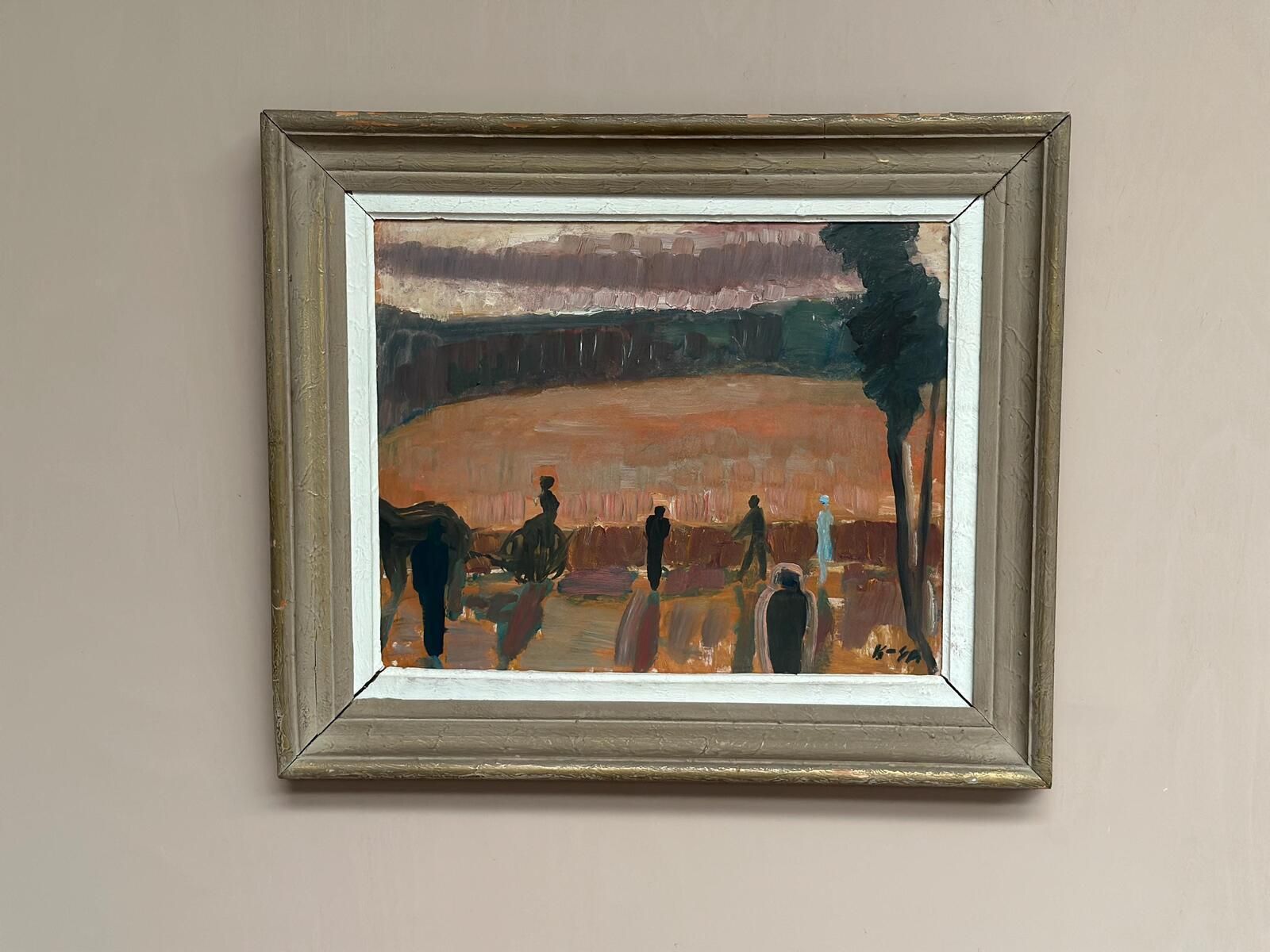 photo buy Original Mid Century Swedish Oil On Panel – “Farmers” By Karl Göte åson Sernius – Dated 1964 – Vintage & Framed – 55 × 47 Cm (21.7" × 18.5")