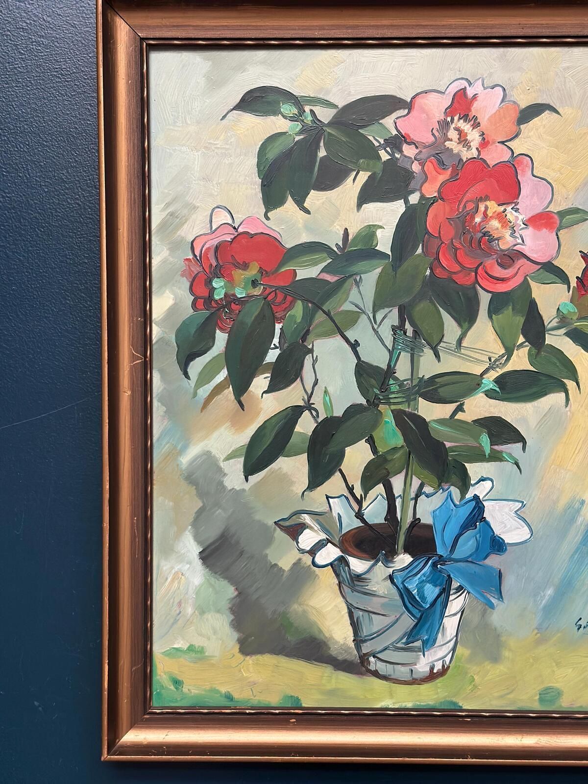 Original Mid Century Swedish Oil On Panel – "Flower Motif In Pot” By G. Källbom – Vintage & Framed – 50 × 67 Cm (19.7" × 26.4") photo Art
