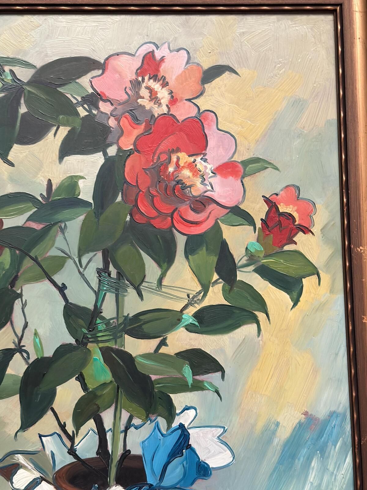 photo furniture Original Mid Century Swedish Oil On Panel – "Flower Motif In Pot” By G. Källbom – Vintage & Framed – 50 × 67 Cm (19.7" × 26.4")