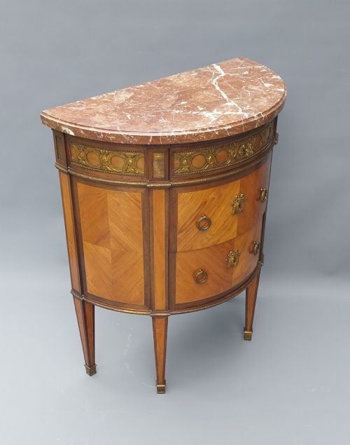 French Antique Demi Lune Chest Of Drawers Marble Top With Gilded Mounts photo 1450.0
