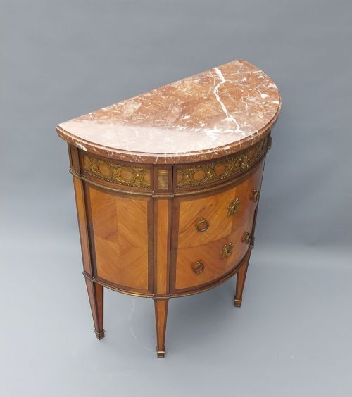 French Antique Demi Lune Chest Of Drawers Marble Top With Gilded Mounts photo vinterior