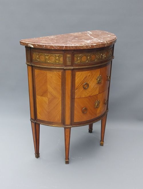 French Antique Demi Lune Chest Of Drawers Marble Top With Gilded Mounts photo buy