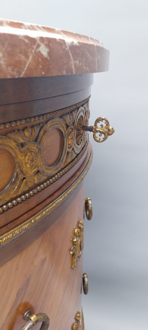 French Antique Demi Lune Chest Of Drawers Marble Top With Gilded Mounts photo vintage