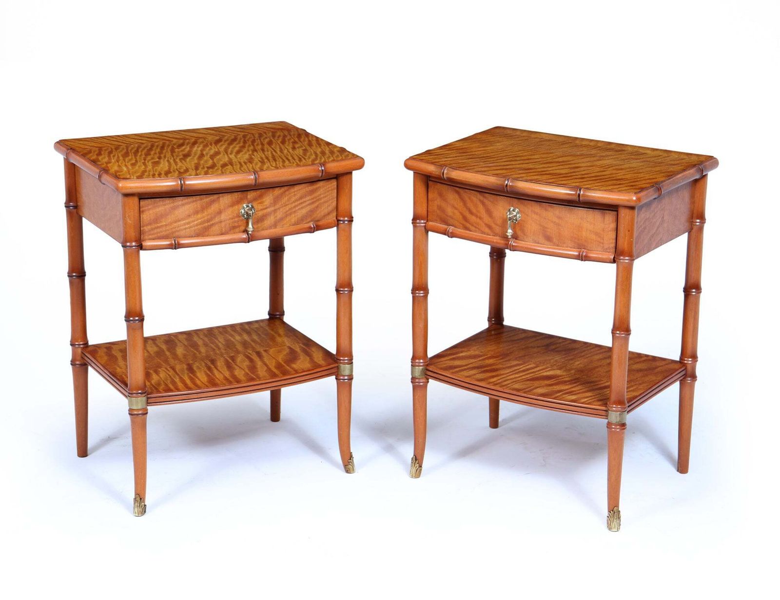 Pair Of Faux Bamboo Satin Birch Bedside Tables