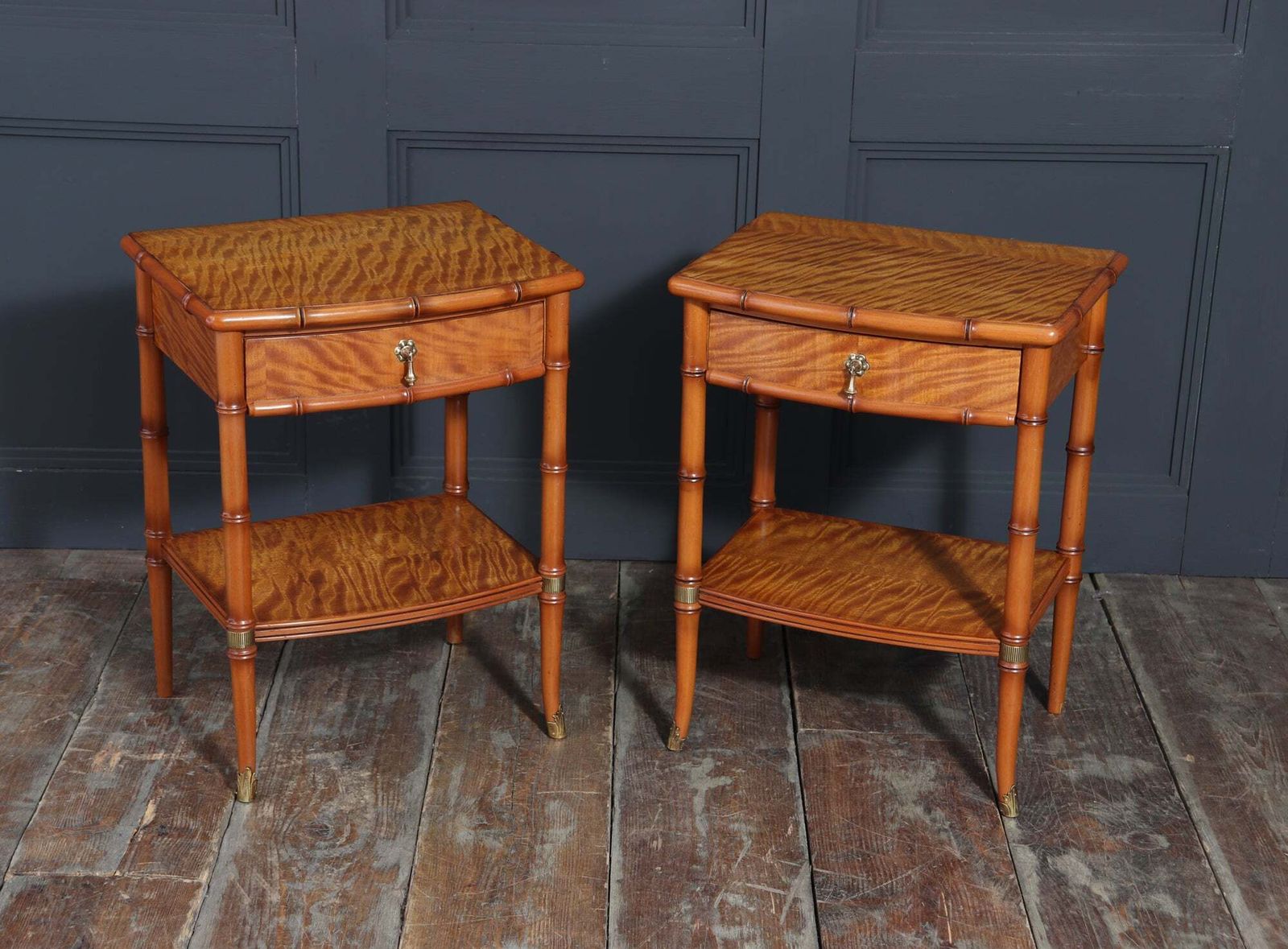 Pair Of Faux Bamboo Satin Birch Bedside Tables photo Furniture