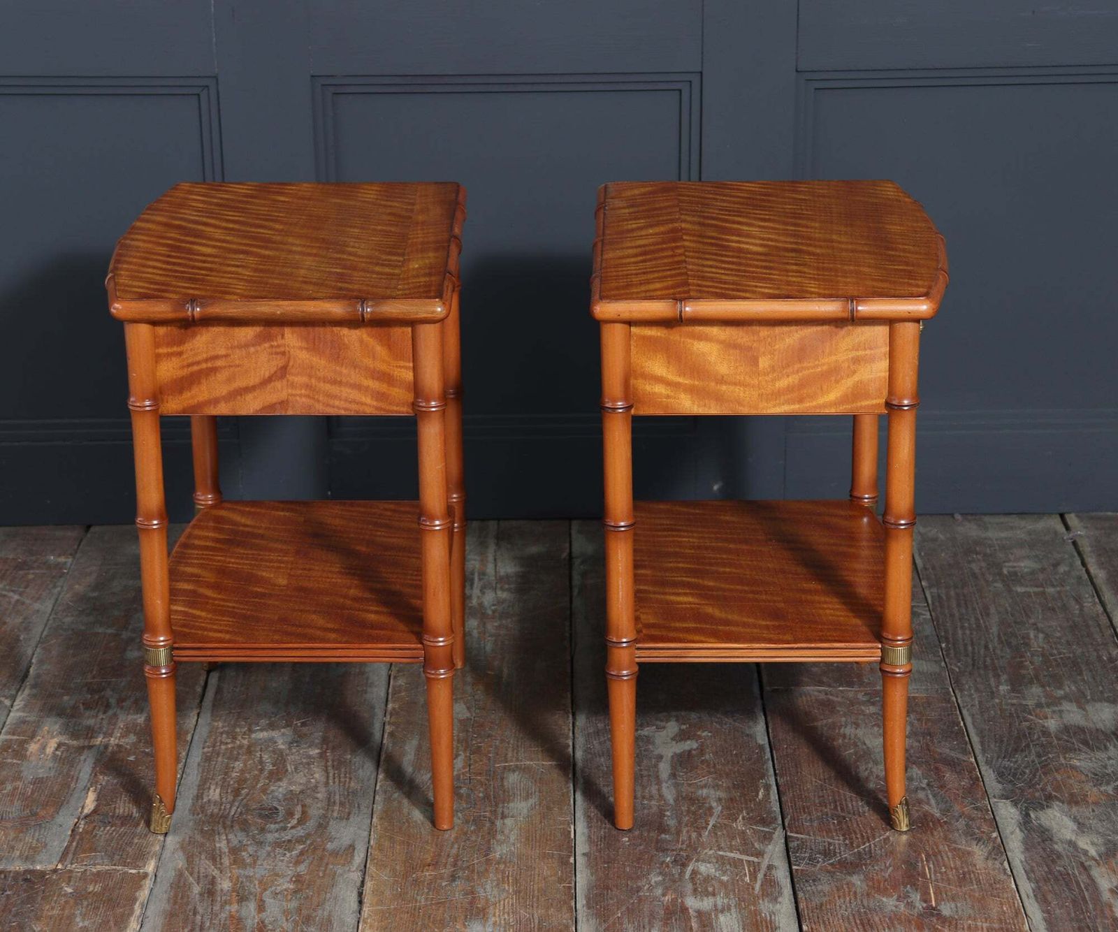 Pair Of Faux Bamboo Satin Birch Bedside Tables photo vintage