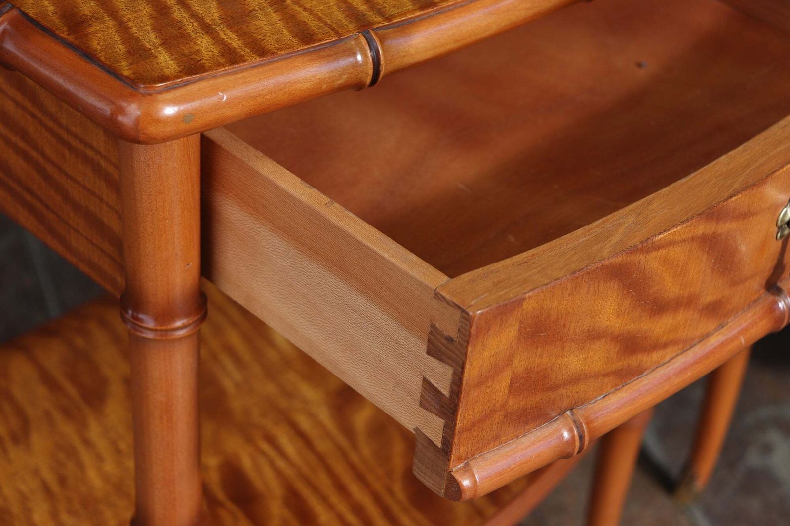 Furniture Pair Of Faux Bamboo Satin Birch Bedside Tables photo