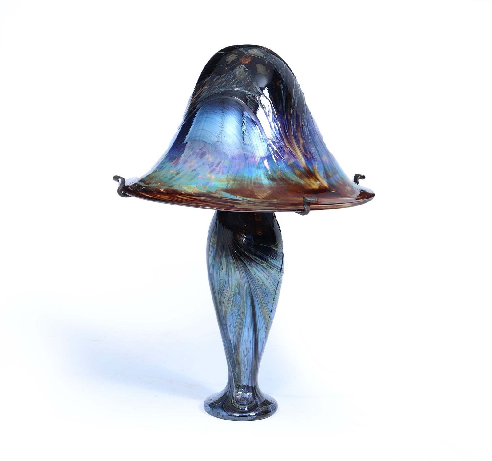 Large Signed French Iridescent Art Glass Mushroom Lamp photo for sale