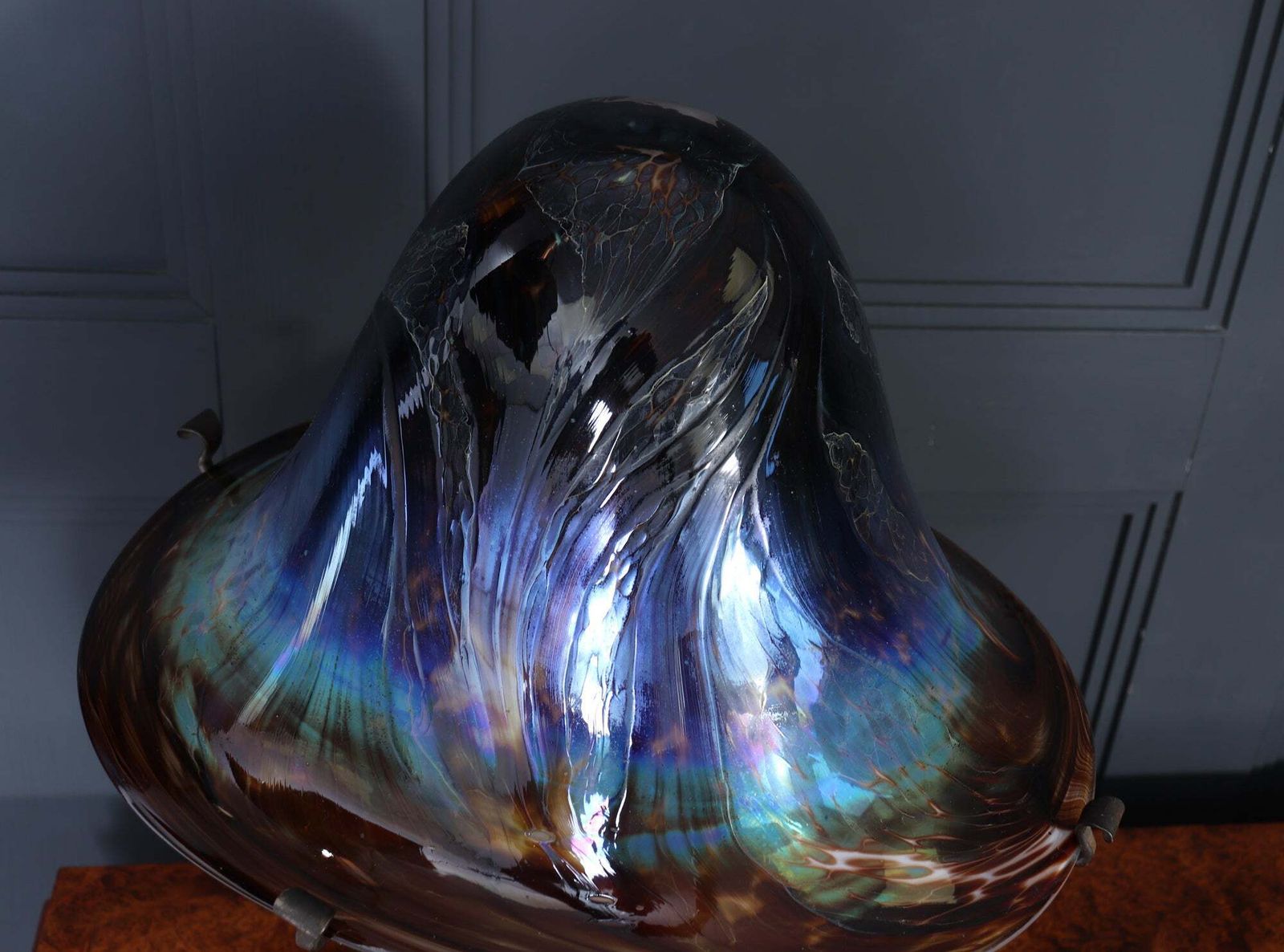 Large Signed French Iridescent Art Glass Mushroom Lamp photo 1850.0