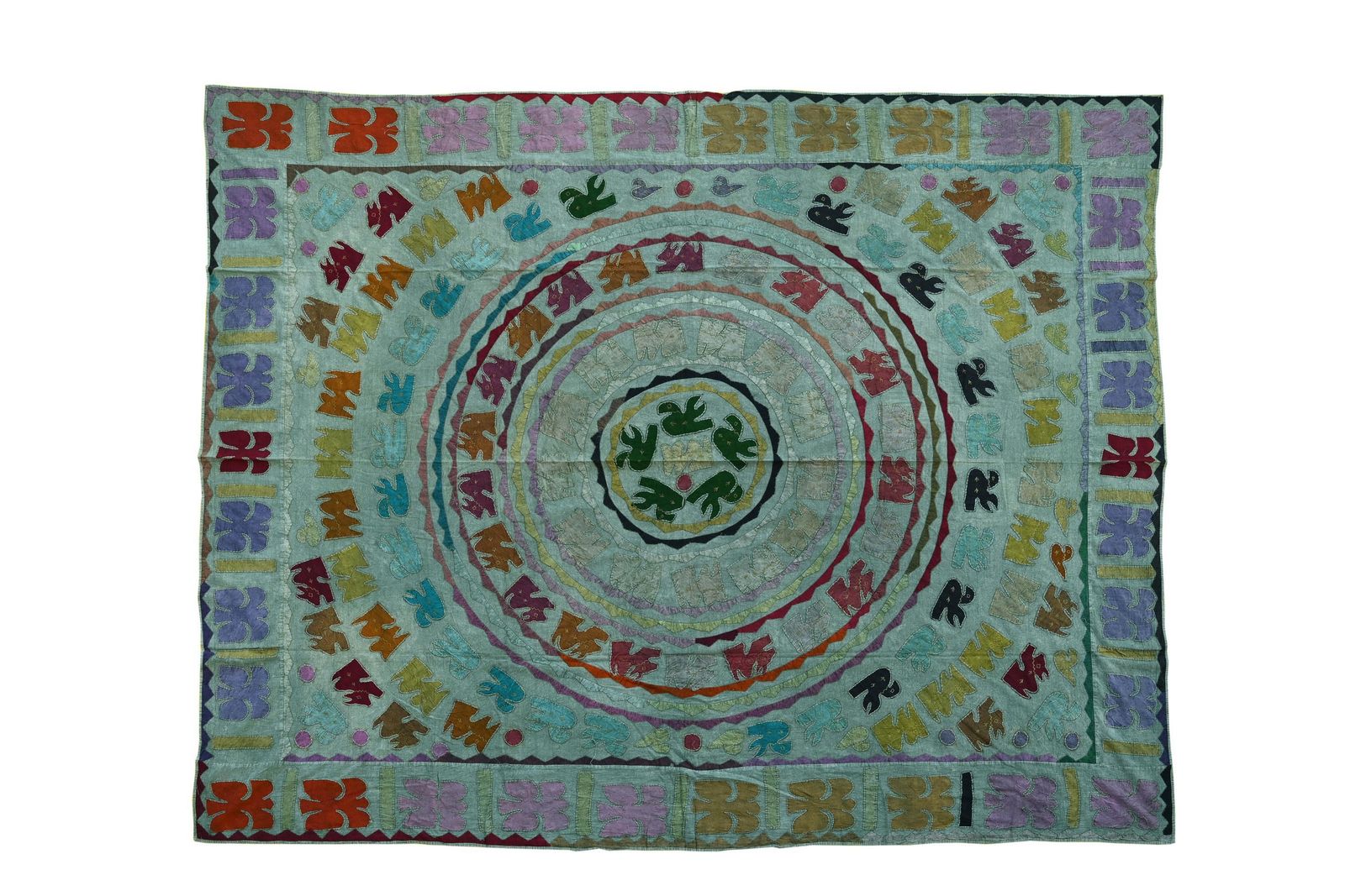 Vintage 90s Embroidered Cotton Bed Cover: Indian Tapestry, Floral & Animal Design