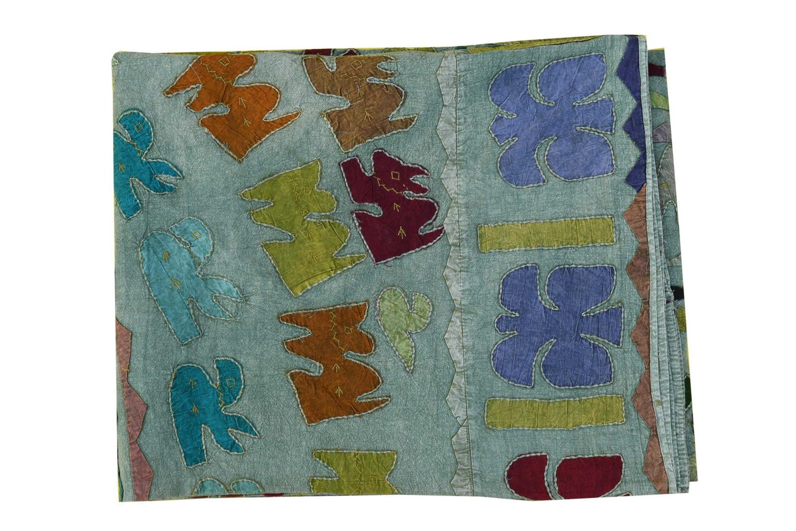 Vintage 90s Embroidered Cotton Bed Cover: Indian Tapestry, Floral & Animal Design photo Textiles