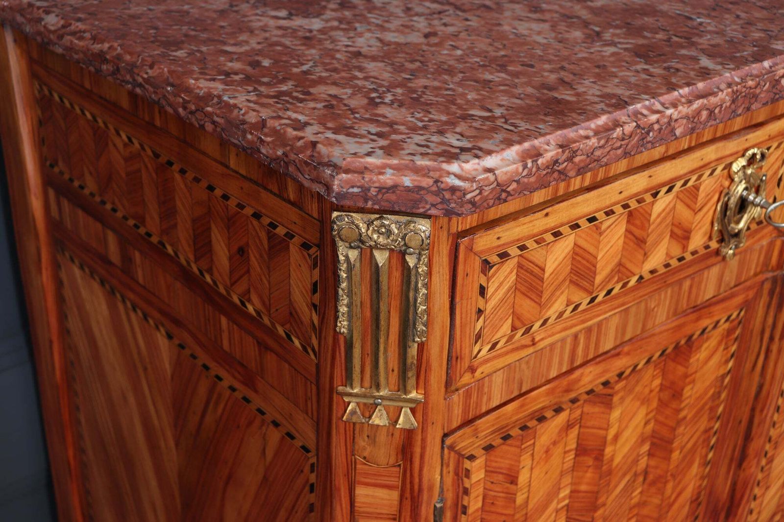 Furniture Fine Louis XVI Tulipwood Marquetry Cabinet With Rouge Marble Top, France, Late 18th Century photo