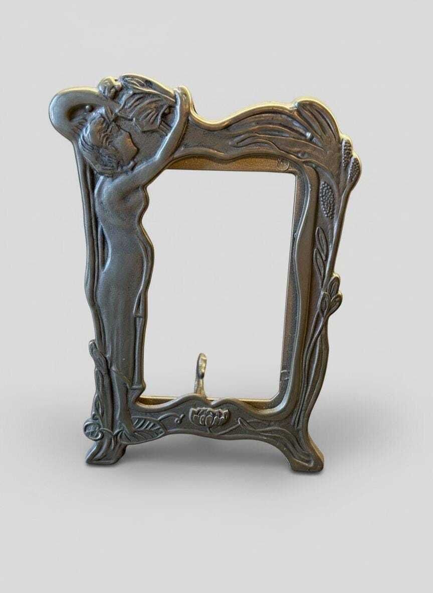 Antique Art Nouveau Brass Lady Picture Frame