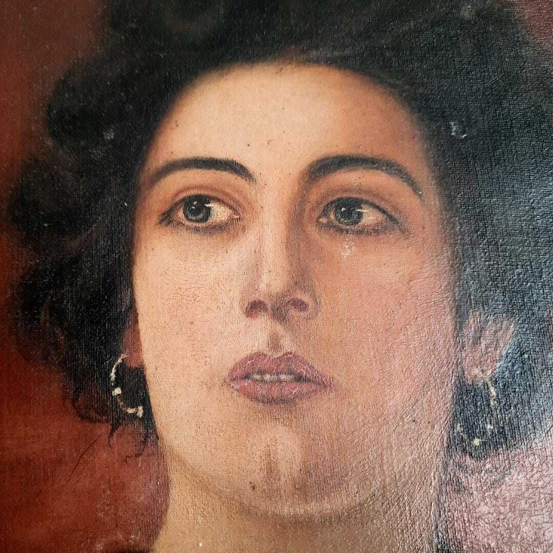 Truly Antique Oil Portrait Of A Woman After A Portrait By F Doubek. H 16'' photo furniture