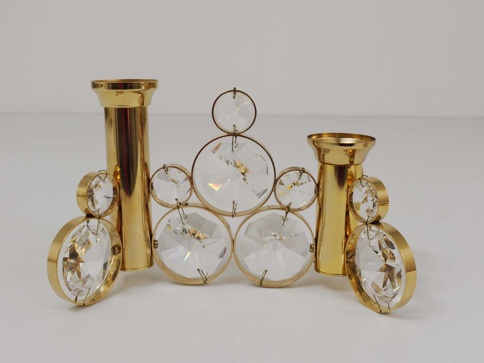 Palwa Gaetano Sciolari Style Brass & Crystal Candle Holder Candlestick, 1970s photo furniture