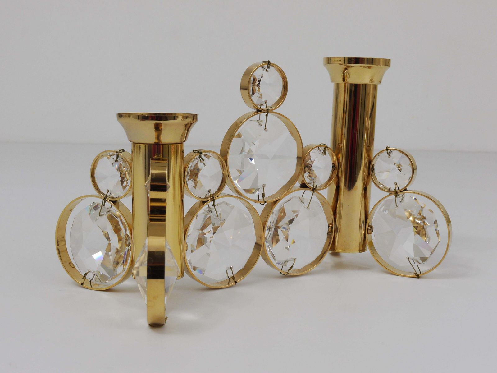 Palwa Gaetano Sciolari Style Brass & Crystal Candle Holder Candlestick, 1970s photo 214.0