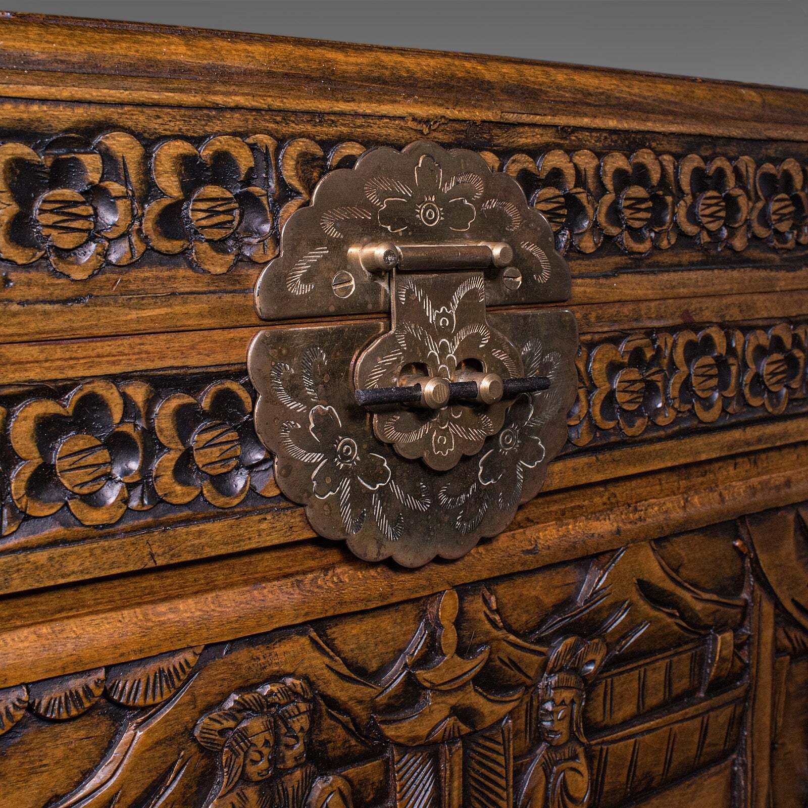 photo for sale Vintage Art Deco Blanket Chest, Oriental, Camphorwood Linen Trunk, Home Storage