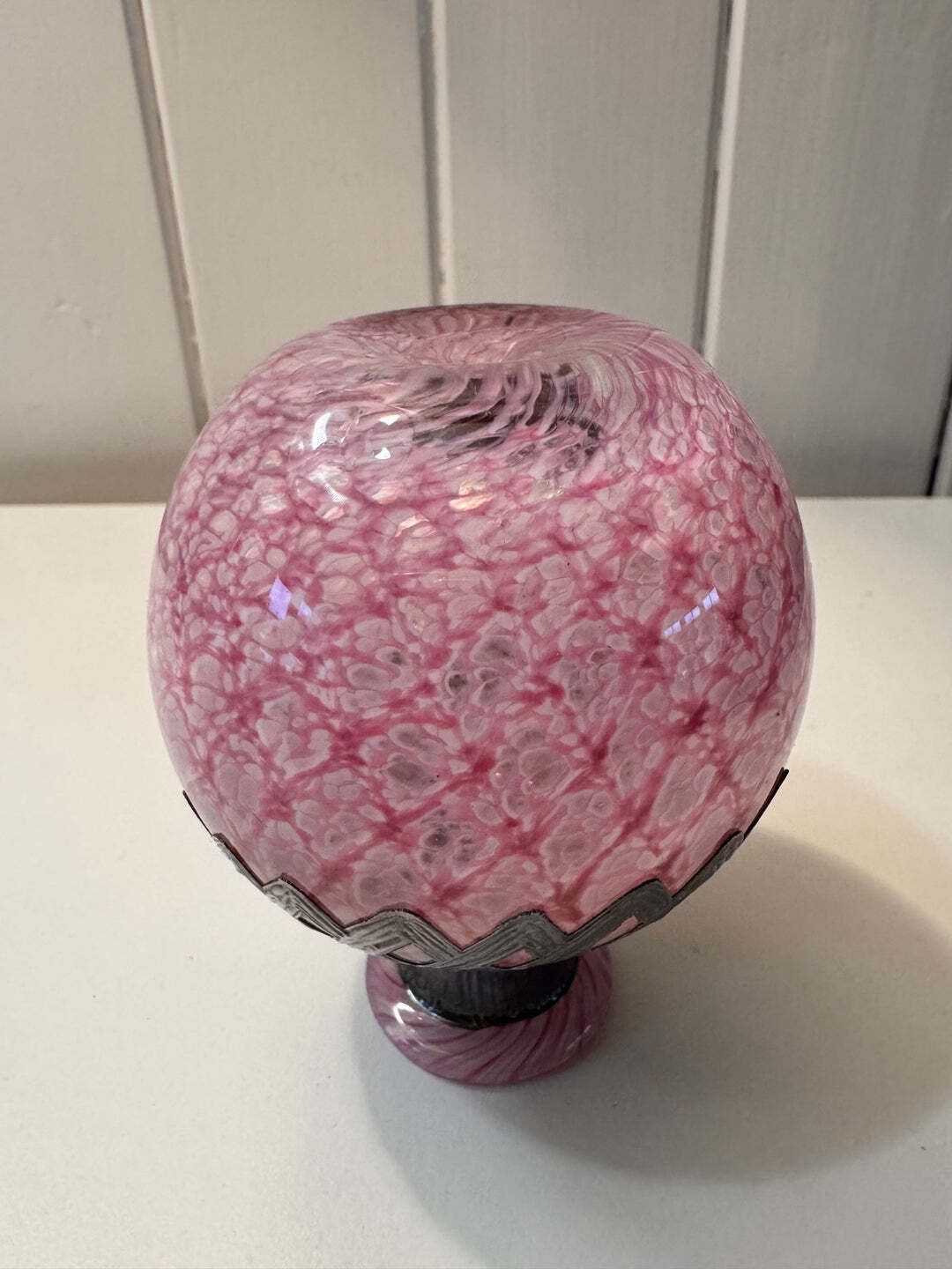 Vintage Sileda Ltd Silver Overlay Art Deco Style Hand Blown Pink Glass Perfume Bottle With Stopper photo vinterior