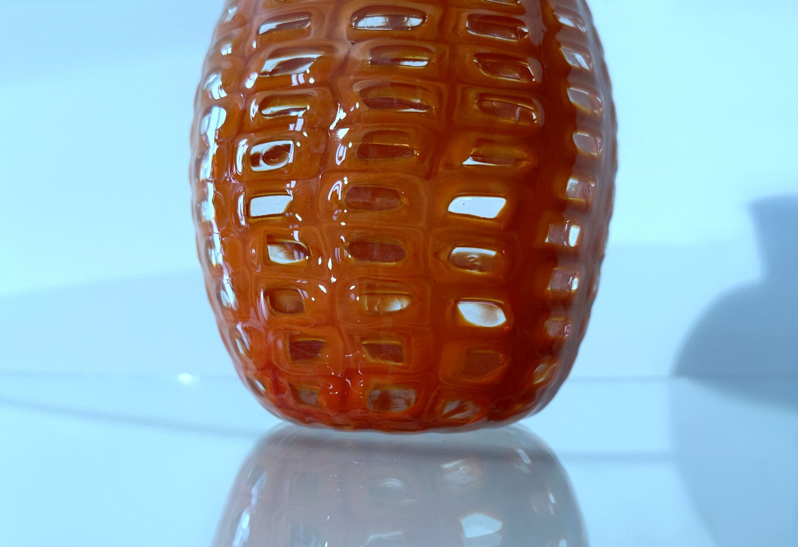 Venini / Vase By Tobia Scarpa Mod. Occhi / Red . Orange / Murano Glass '98 photo for sale