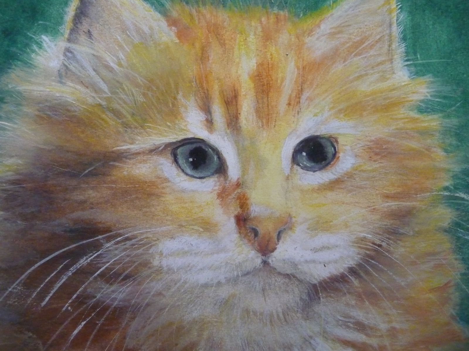Mixed Media Art In Walnut Frame Ginger Cat Portrait: Early 20th Century photo buy
