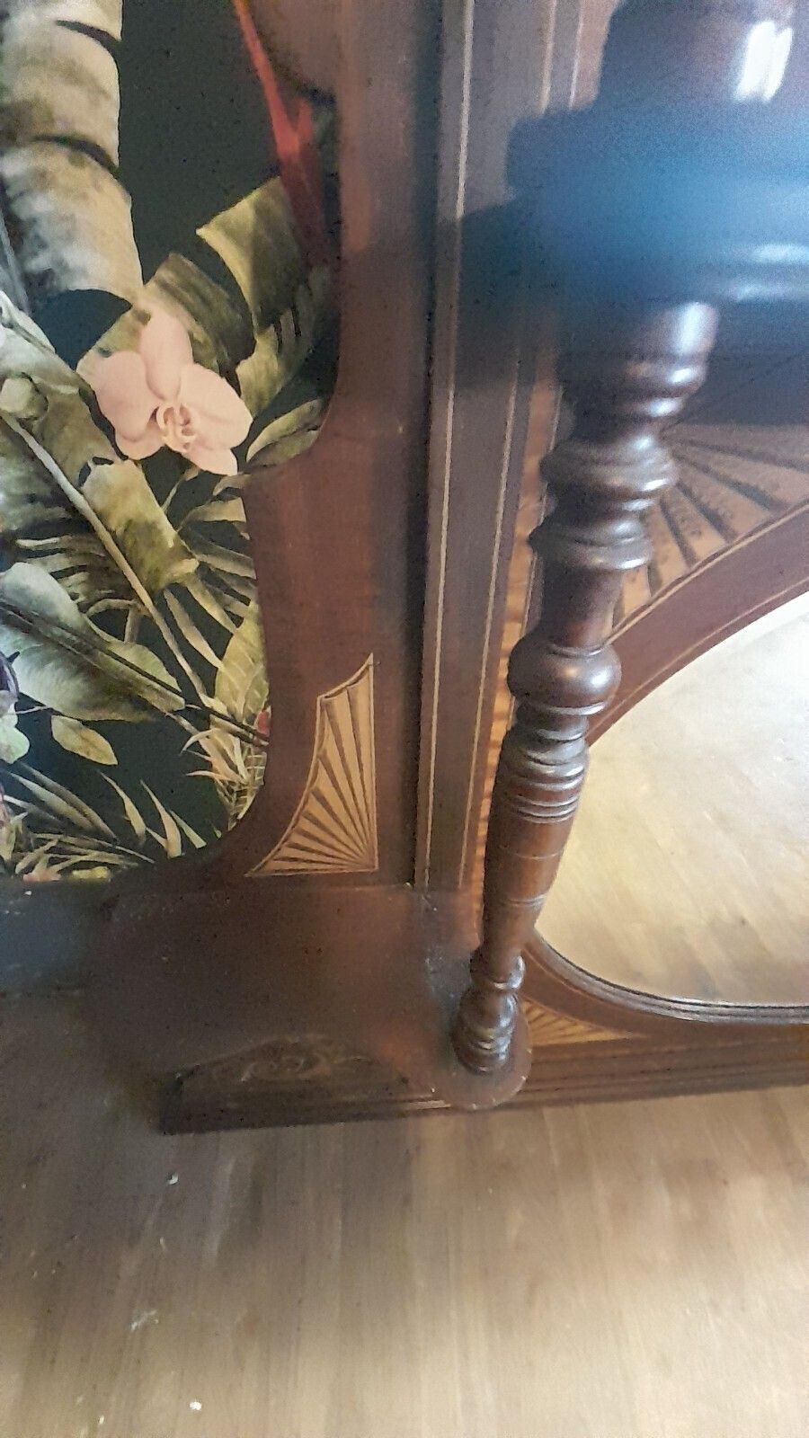 photo vinterior Antique Large Inlayed Mahogany Overmantel 2 Mirrors And 3 Shelves
