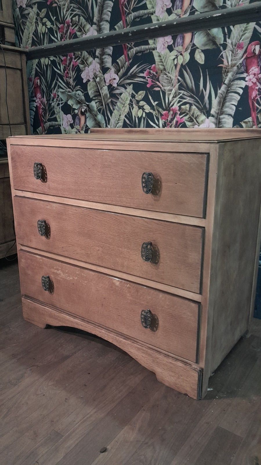 Vintage Light Oak Chest Of 3 Drawers With Original Handles