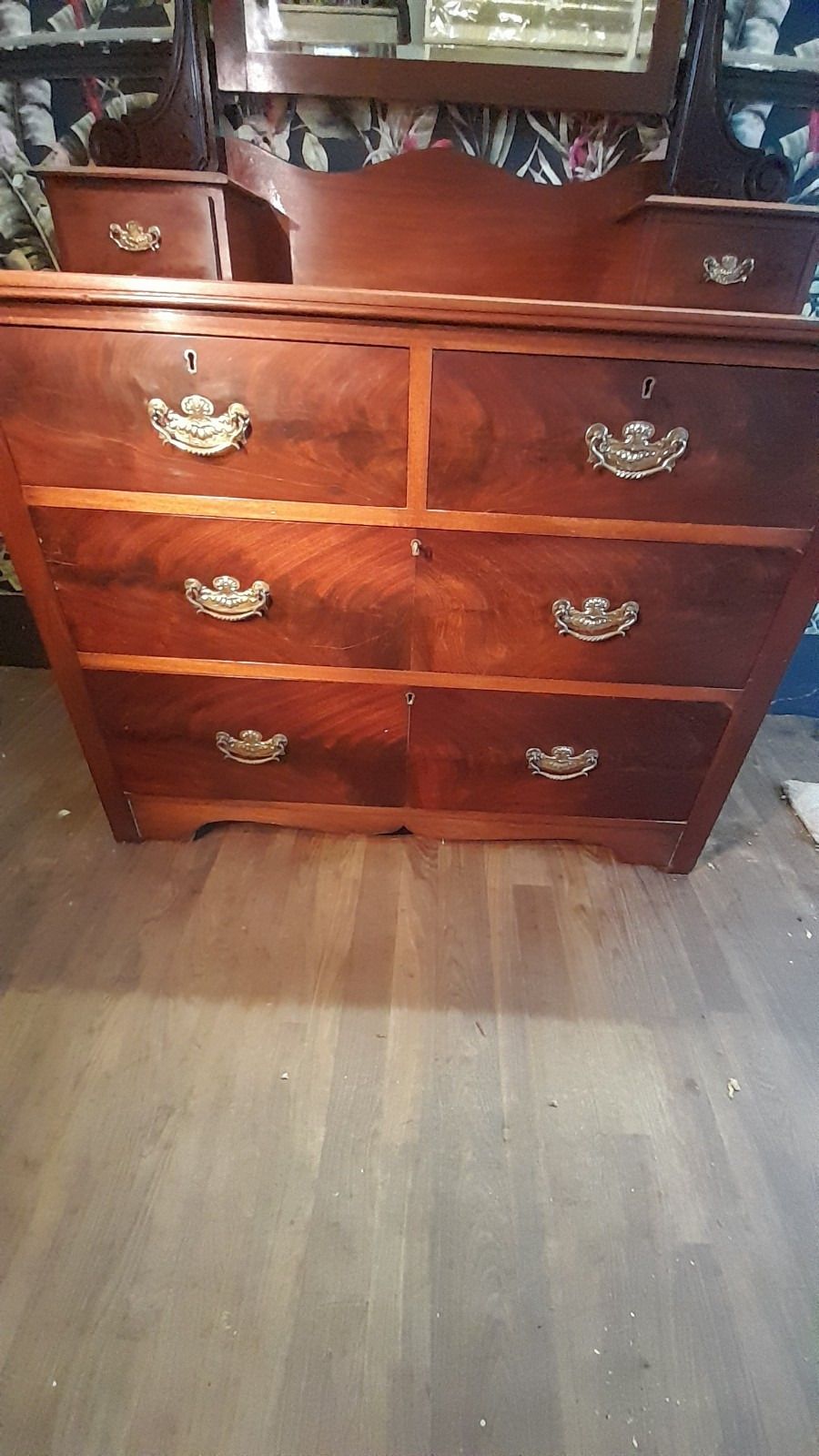 A Flame Mahogany Edwardian Chest Of 2 Drawers/Dressing Table,Original Handles photo Furniture