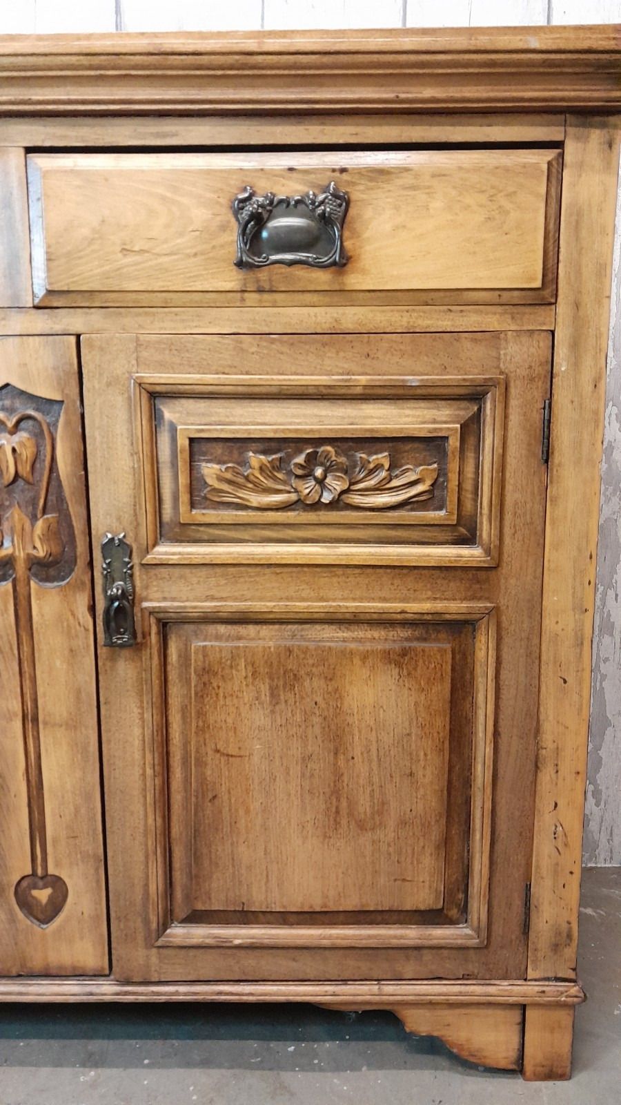 Antique Rustic Carved Wood 2 Drawer Over 2 Door Sideboard photo furniture