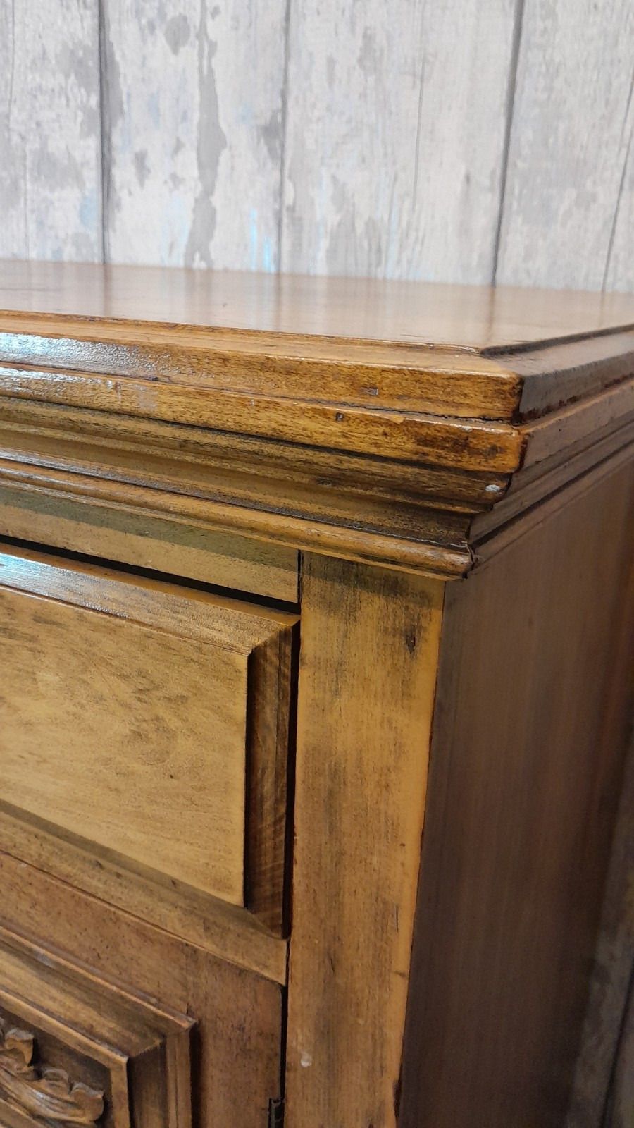 Antique Rustic Carved Wood 2 Drawer Over 2 Door Sideboard photo vinterior
