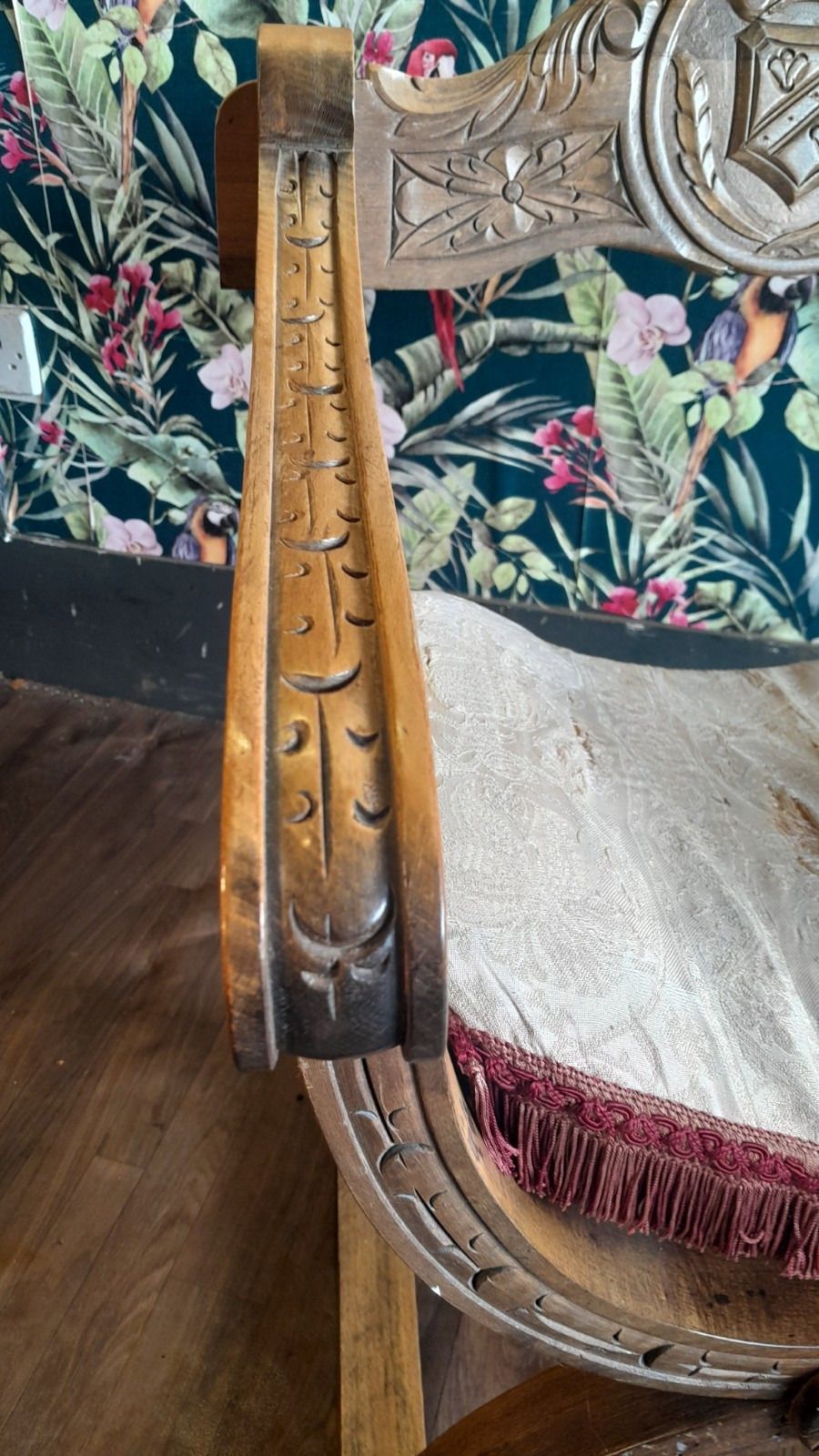 Antique Oak X Framed Dagobert Chair With Intricate Carvings photo 185.0