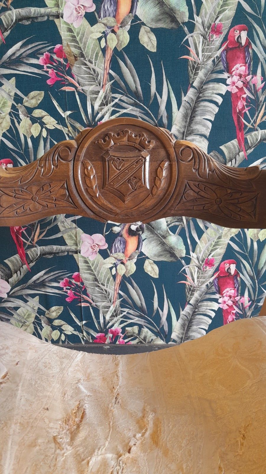 photo for sale Antique Oak X Framed Dagobert Chair With Intricate Carvings