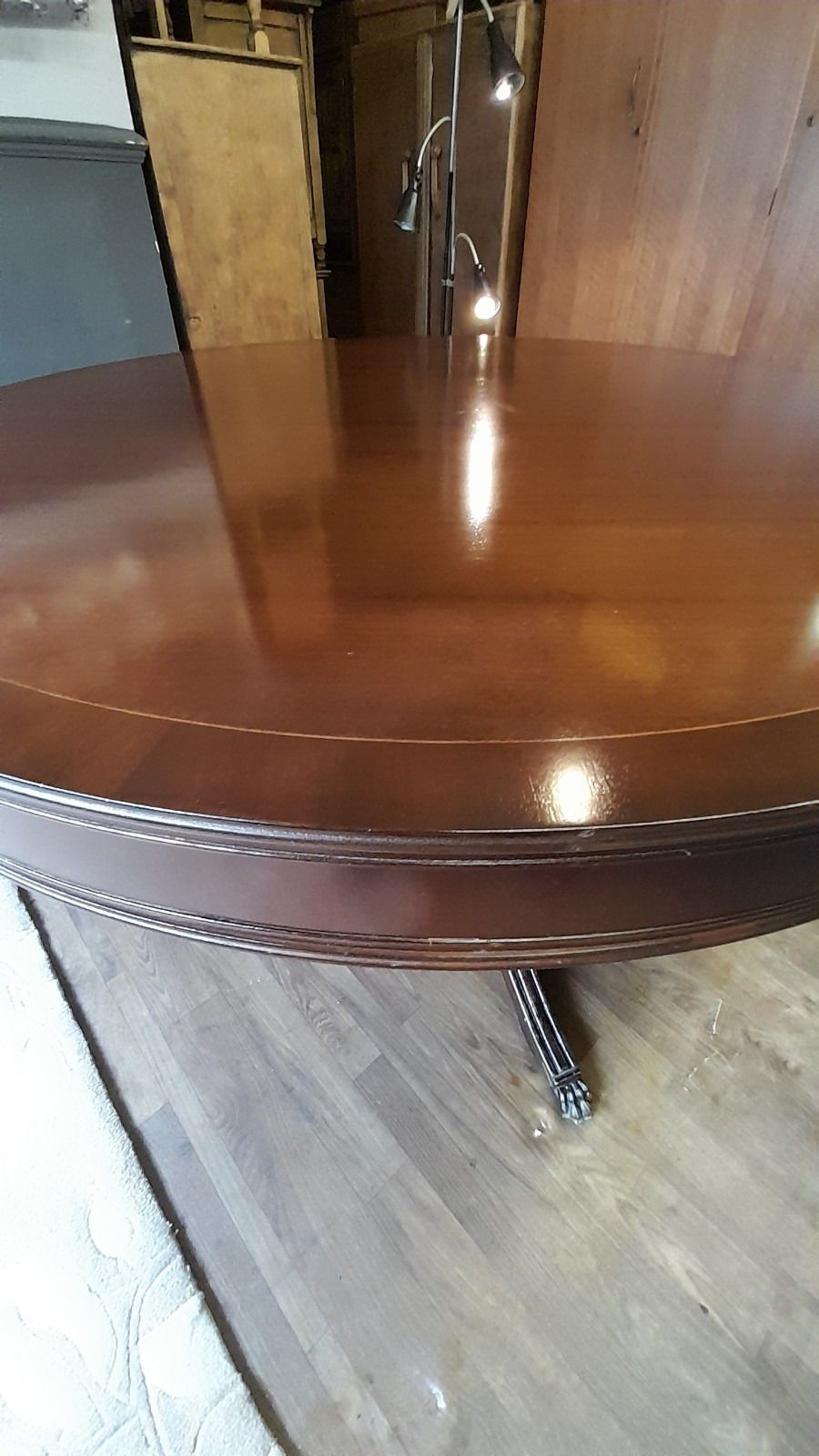 photo for sale Antique Stunning Large Circular Manogany Dining Table With Drawers And 4 Matching Chairs