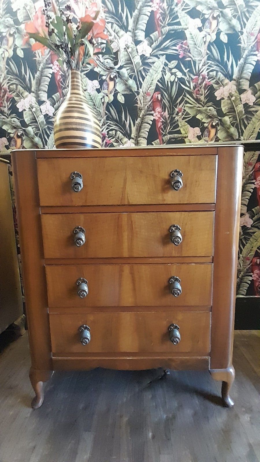 Vintage Lebus Chest Of 4 Drawers Cabriole Legs And Original Handles