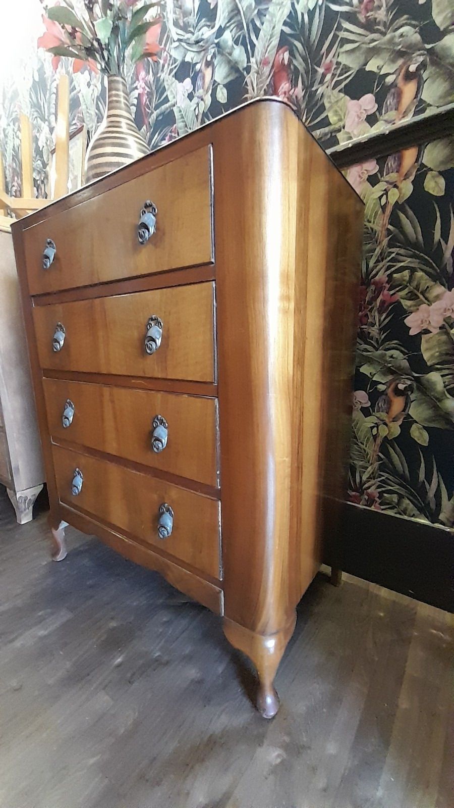 Vintage Lebus Chest Of 4 Drawers Cabriole Legs And Original Handles photo furniture