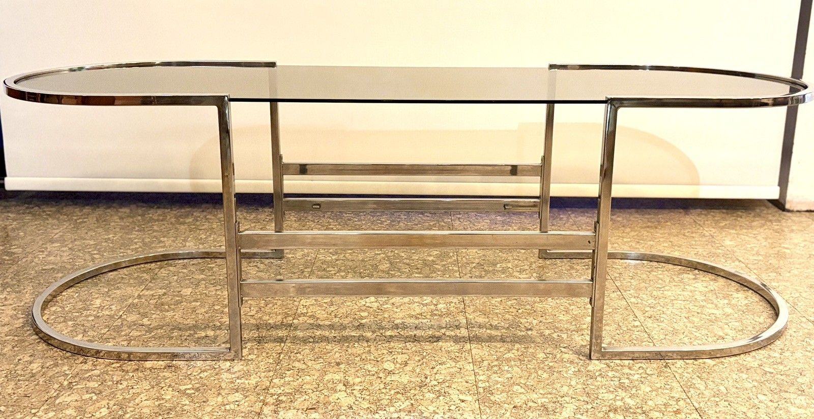 Vintage Mid Century Italian Smoked Glass And Chrome Coffee Table  Retro photo 425.0