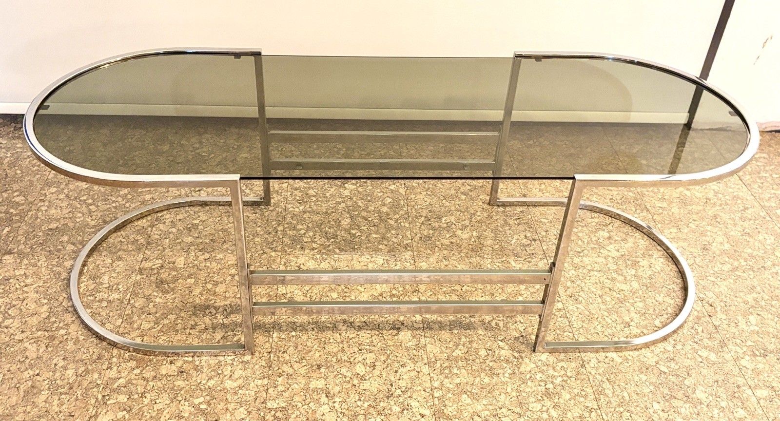 Vintage Mid Century Italian Smoked Glass And Chrome Coffee Table  Retro photo vintage